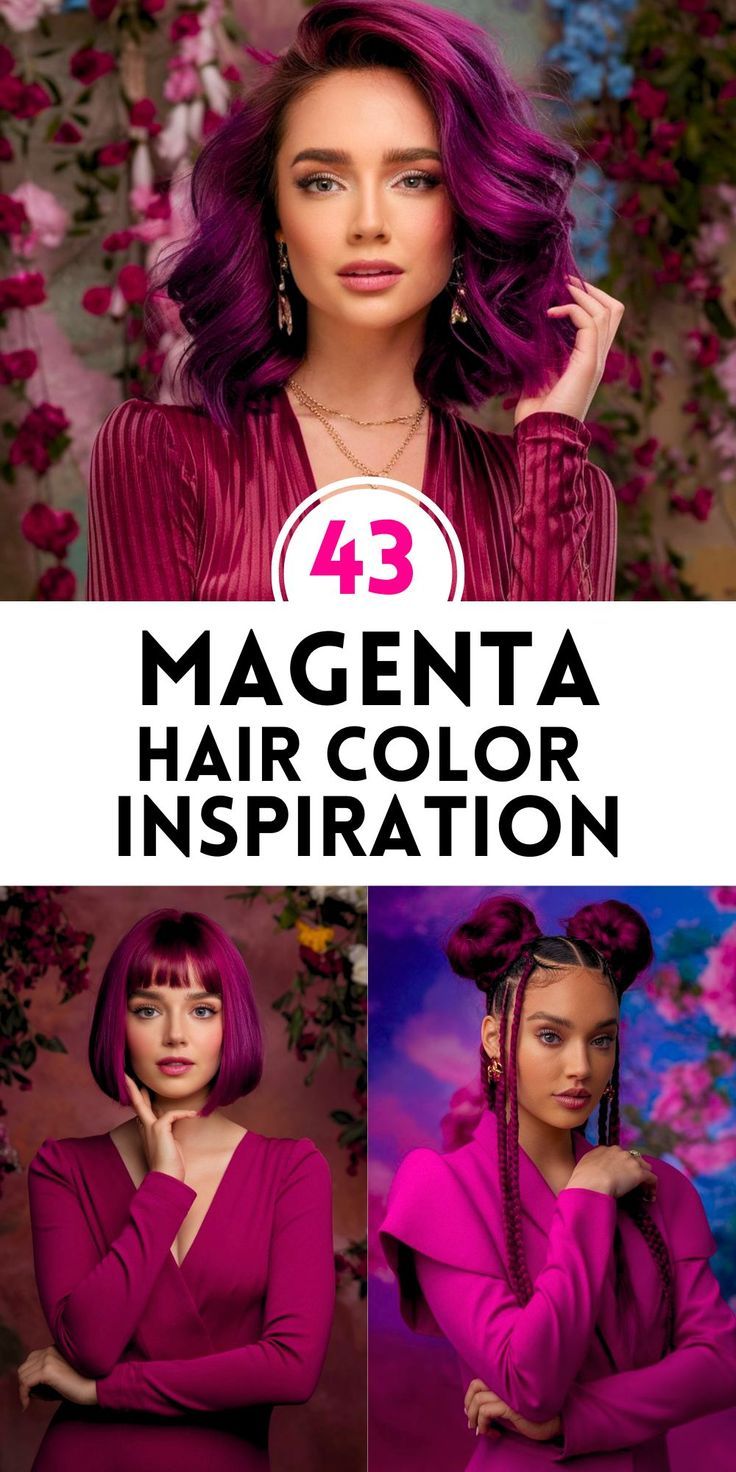 Explore 43 stunning magenta hair color ideas and styles trending in 2024. From vibrant magenta highlights to full magenta dye, these looks are perfect for a bold hair transformation. Find inspiration for your next hair color with these trendy magenta styles. Get ready to make a statement! #MagentaHair #HairColorTrends #BoldHairColors #2024Styles #HairInspiration Magenta Hair Color Ideas, Magenta Hair Color, Magenta Highlights, Magenta Hair Colors, Hair Color Inspiration, Magenta Hair, Hair Color Burgundy, Color Magenta, Burgundy Hair