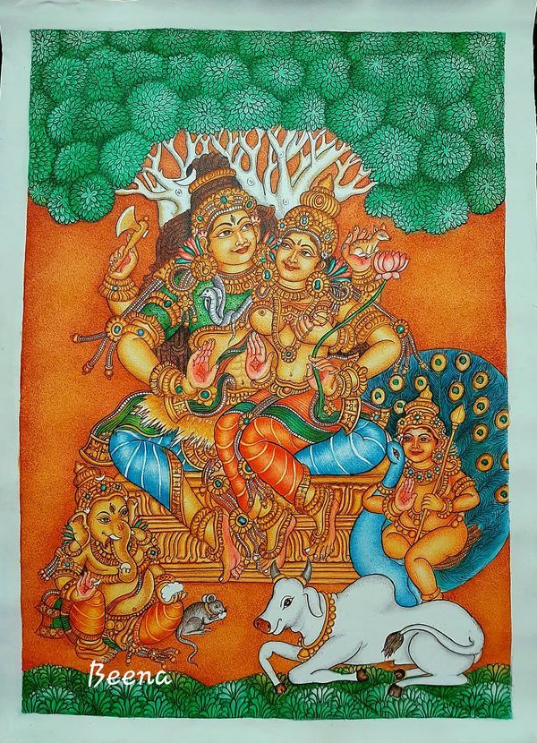 Kerala mural painting world | Shakthi panchakshari | Facebook Lord Shiva Kerala Mural Painting, Durga Mural Painting, Wall Mural Ideas Creative, Mural Painting Kerala, 3d Relief Art, God Ganesh, Indian Traditional Paintings, Hanuman Wallpapers, Mural Paintings