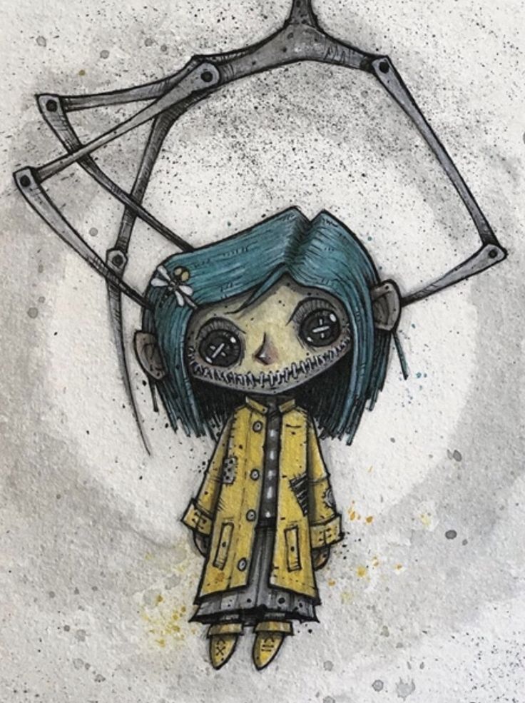 a drawing of a girl with scissors on her head