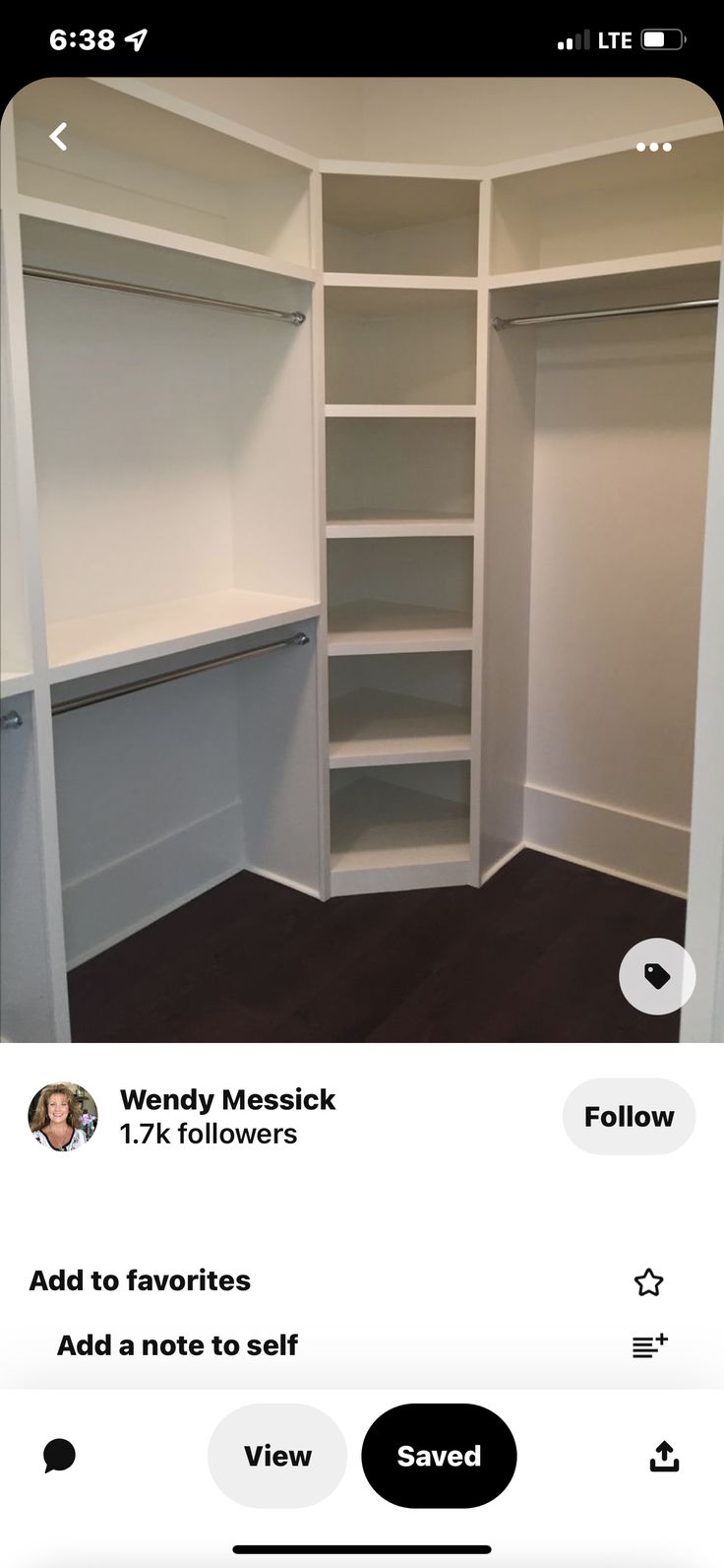 an empty closet with white shelves and black flooring is shown on the instagram page