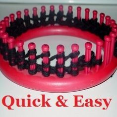 a red and black hair brush sitting on top of a white counter next to the words quick & easy