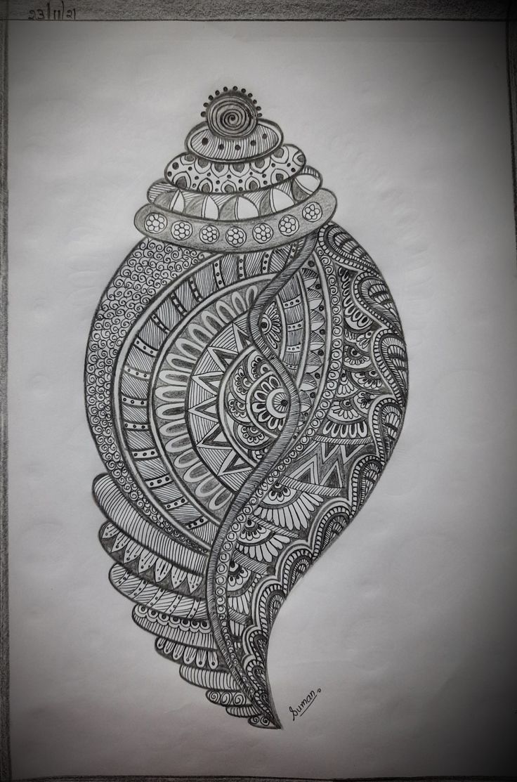 a drawing of a fish with intricate patterns on it's body and back side