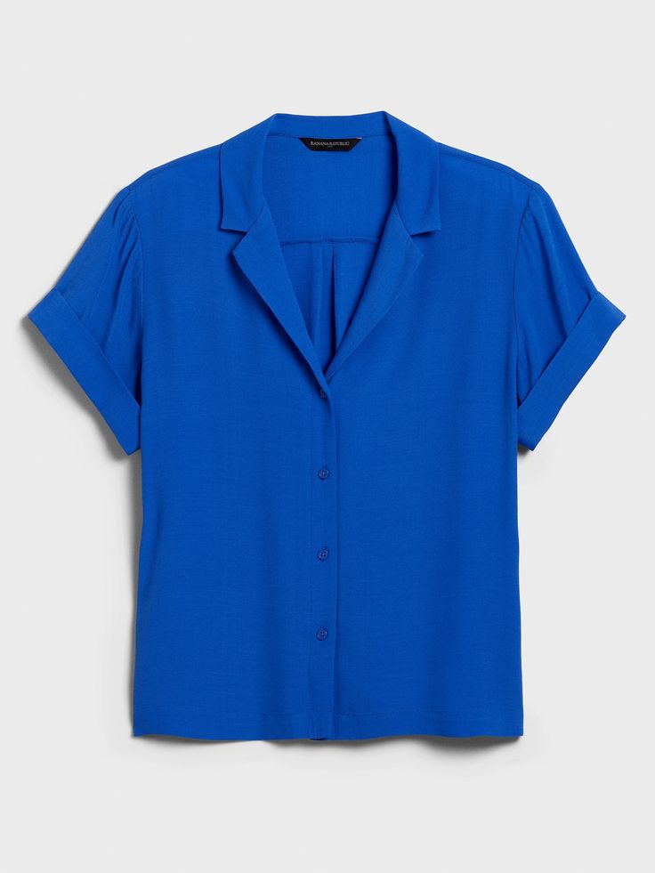 Boxy Shirt | Banana Republic Factory Collared Office Top With Rolled Sleeves, Collared Office Tops With Rolled Sleeves, Collared Top With Rolled Sleeves For Office, Office Tops With Rolled Sleeves And Collar, Summer Formal Shirt With Cuffed Sleeves, Summer Blouse With Placket, Short Sleeve, Collared Blouse With Rolled Sleeves For Work, Formal Summer Shirt With Cuffed Sleeves, Summer Blouse With Short Sleeves And Placket