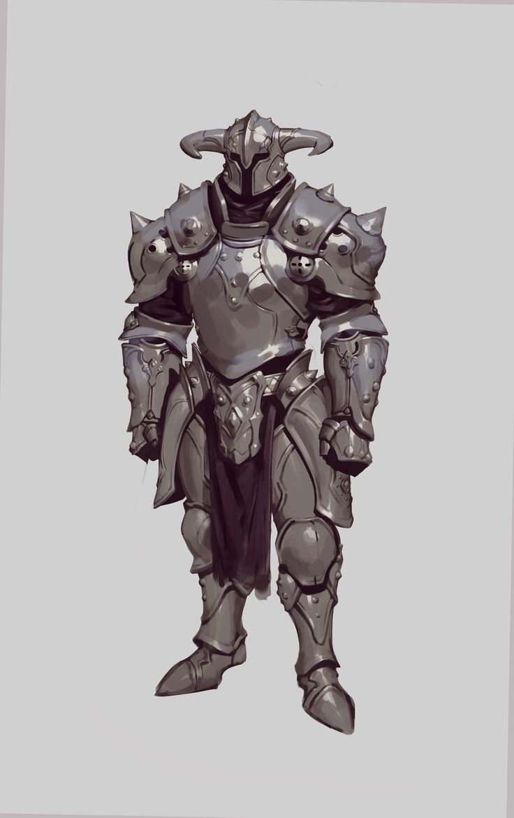 a drawing of a knight in armor with horns on his head and two hands on his hips