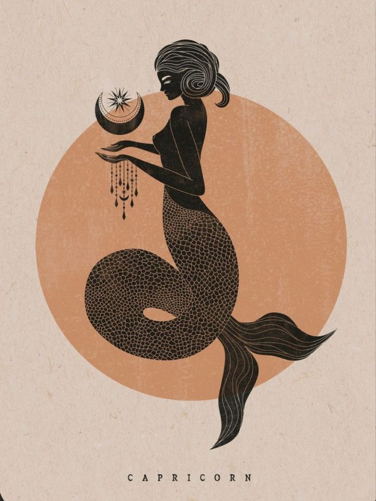 a drawing of a mermaid holding an object in her hand with the caption capricorn