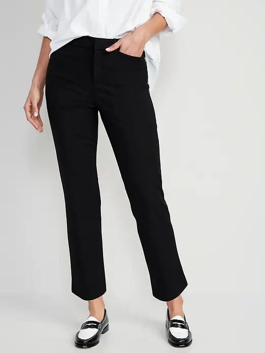 High-Waisted Pixie Straight Ankle Pants for Women | Old Navy Ankle-length Workwear Pants With Button Zip Fly, Ankle-length Work Pants With Button Zip Fly, Non-stretch Office Bottoms With Belt Loops, Mid-rise Fitted Work Pants For Business Casual, Fitted Mid-rise Work Pants For Business Casual, Fitted Workwear Bottoms With Hip Pockets, Fitted Work Pants With Hip Pockets, Tailored Mid-rise Bottoms With Belt Loops, Fitted Bottoms With Belt Loops