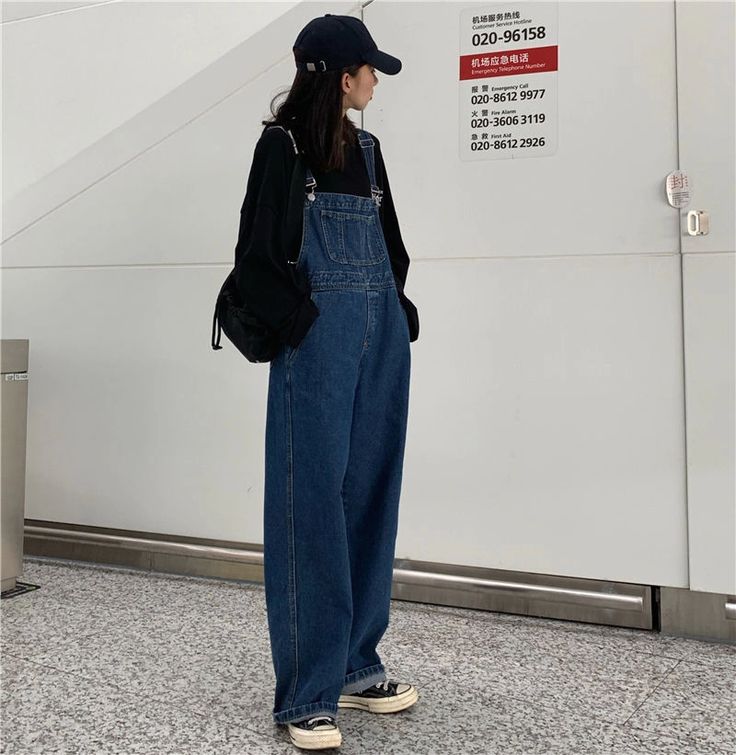 Shopherd - Wide-Leg Denim Jumpsuit | YesStyle Ootd Jumpsuit Jeans, Mixed Aesthetic, Street Preppy, Moda China, Straight Wide Leg Pants, Preppy Mode, Denim Suspenders, Denim Pullover, Jumper Pants