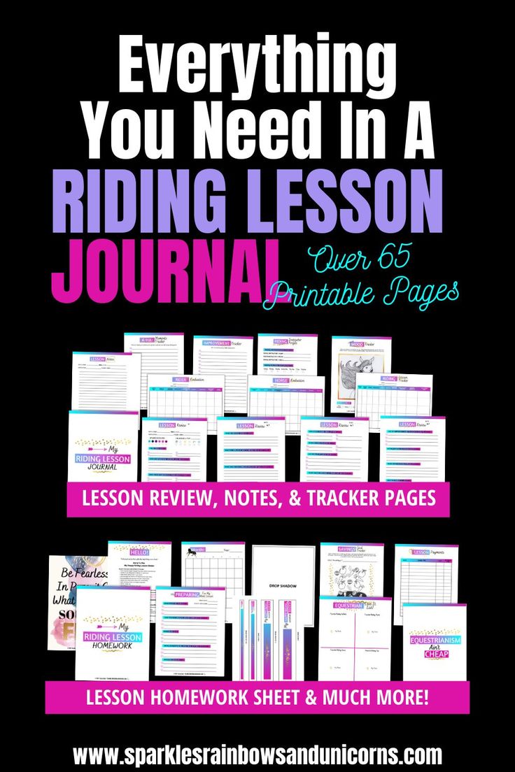 a poster with the words, everything you need in a riding lesson journal and other printable pages