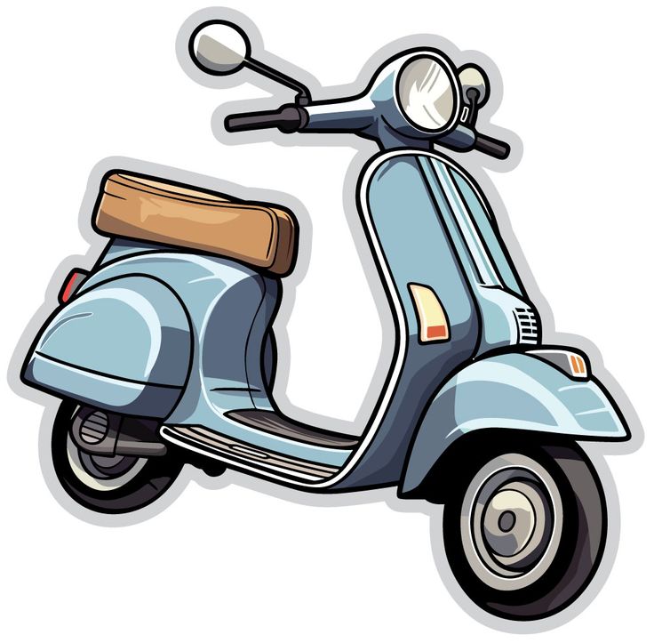 a blue scooter with a wooden seat