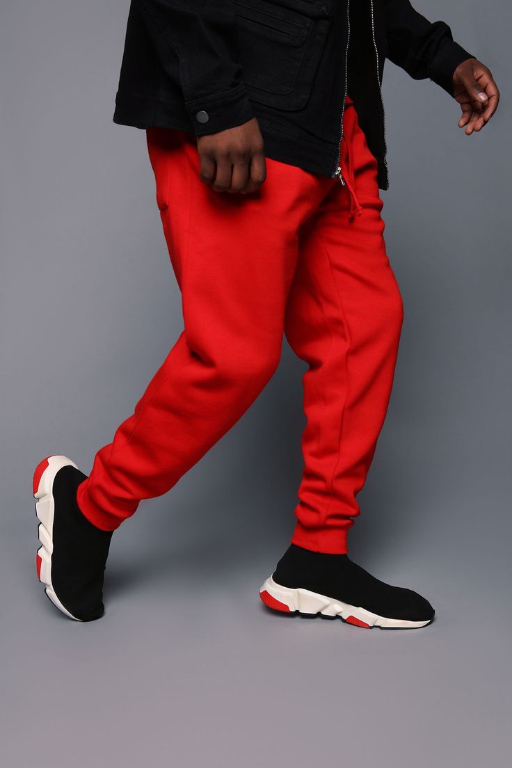 Available In Black, Grey, White, Navy, And Red Elastic Waist With Drawstring Side Hand Pockets Back Patch Pocket Ribbed Cuff At Bottom Of Leg Disclaimer: Female Model Is Wearing Size Small 80% Cotton 20% Polyester Imported | Mens Tyson Jogger Pant in Red size Medium by Fashion Nova Sporty Stretch Red Joggers, Red Stretch Sporty Joggers, Red Stretch Sweatpants For Sports, Casual Red Joggers For Fall, Casual Fitted Red Bottoms, Red Sports Pants For Winter, Red Sweatpants For Spring Streetwear, Spring Red Sweatpants For Streetwear, Red Baggy Casual Pants