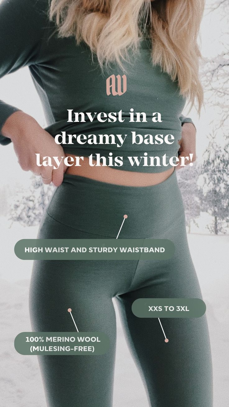 a woman in tights with the words invest in a dream base layer this winter