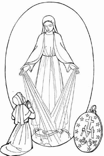 the virgin mary and baby jesus with an ornament in front of it, coloring page