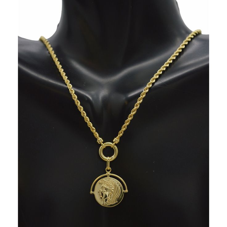 This Real 14k Yellow Gold 18" Round Ring Coin Charm Rope Chain Necklace 4.3 Gr Features A Round Coin Charm On A Rope Chain. The 18-Inch Length Is Perfect For A Layered Look Or Wearing On Its Own, And The 4.3 Grams Weight Gives It A Substantial Feel. The Intricate Details Of The Jesus Face Charm Make It A Beautiful And Meaningful Addition To Any Jewelry Collection. Made From High-Quality Materials, This Necklace Is A Timeless Piece That Will Last A Lifetime. Specifications: Metal: Real 14k Solid Luxury Gold-plated Rope Chain Jewelry, Elegant Coin-shaped Gold Chain Jewelry, Elegant Coin Shaped Gold Chain Jewelry, Elegant Gold Coin Chain Jewelry, Gold-plated Rope Chain Jewelry With Round Pendant, Gold Plated Rope Chain With Round Pendant, Gold Plated Rope Chain Jewelry With Round Pendant, Elegant Rope Chain Necklace With Round Pendant, Elegant Necklace With Rope Chain And Round Pendant