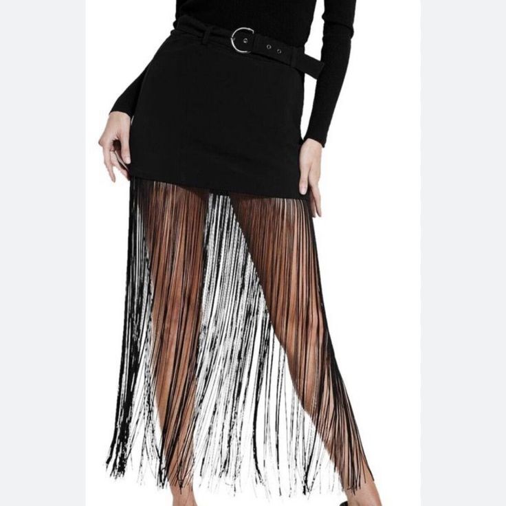 Guess Fantastic Fringe Belted Skirt Rock A Bold Look With This Edgy Skirt, Featuring A Long Fringe Design And Belted Waist. Side Zip Closure Polyester, Spandex Edgy Bottoms For Spring Evening, Edgy Evening Bottoms For Spring, Elegant Fringe Bottoms For Evening, Fall Evening Skirted Bottoms, Edgy Skirt For Evening And Fall Season, Elegant Fringe Skirt For Evening, High-waist Maxi Skirt For Fall Parties, High Waist Maxi Skirt For Fall Party, Edgy Pleated Party Skirt