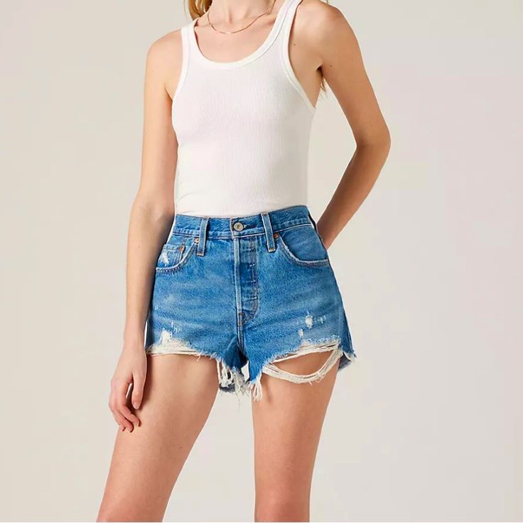 Woman’s Jean Levi’s Shorts. Worn Once, And Look Brand New!! Levi's Denim Bottoms For Day Out, Levi's Casual Cutoff Shorts, Casual Levi's Cutoff Shorts, Levi's Summer Denim Bottoms, Levi's Casual Cutoff Bottoms, Levi's Summer Cotton Bottoms, Levi's High Waist Summer Bottoms, Summer Levi's Denim Bottoms, Levi's High Waist Jean Shorts For Day Out