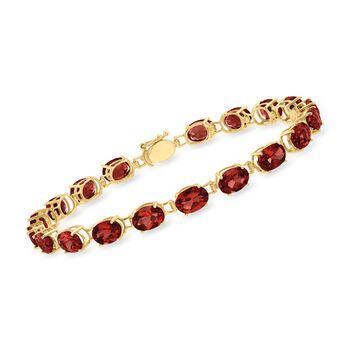 Ross-Simons - 20.00 ct. t. w. Oval Garnet Bracelet in 14kt Yellow Gold. 8". An ever-popular gemstone. We love it for its wine-red hue and rich aura. Invigorate your style with this 20.00 ct. t. w. oval garnet bracelet. Set in richly polished 14kt yellow gold. Figure 8 safety. Box clasp, garnet bracelet. Garnet birthstones are the perfect gift for January birthdays. Classic Gemstone Diamond Bracelet For Formal Occasions, Classic Diamond Gemstone Bracelet For Formal Occasions, Classic Diamond Bracelet With Gemstone For Formal Occasions, Classic Formal Diamond Bracelet With Gemstone, Classic Ruby Gemstone Tennis Bracelet, Classic Ruby Tennis Bracelet For Anniversary, Elegant Faceted Gemstones For Formal Occasions, Luxury Red Gold Bracelet For Formal Occasions, Luxury Red Gold Bracelet For Formal Events