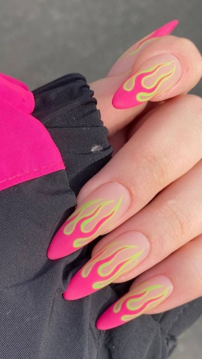 Hot Pink Nails Design Ideas, Designs Nails Art, Funky Nail Art, Nail Goals, Hippie Nails, Hello Nails, Almond Acrylic Nails, Summer Nail Art, Soft Nails