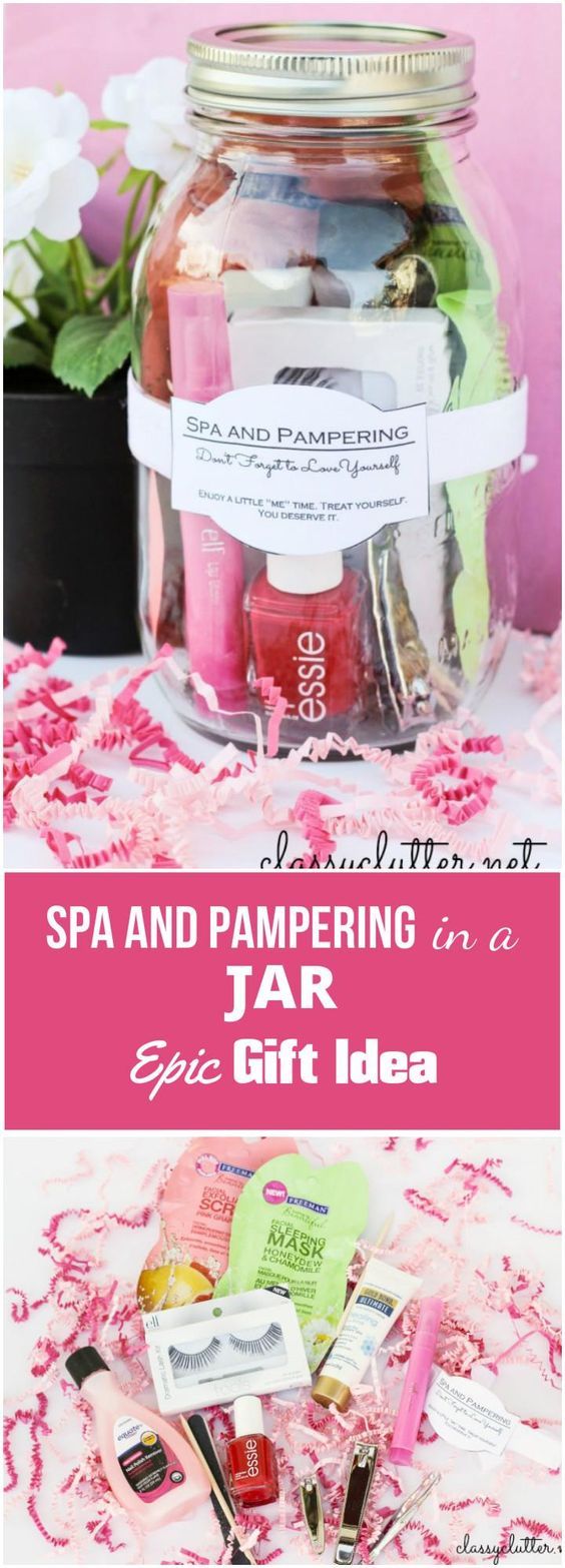 spa and pampering jar with text overlay that says spa and pampering jar gift idea