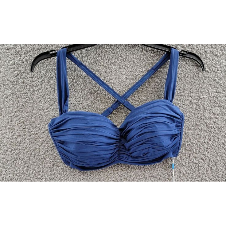 Bleu Rod Beattie Shirred Underwire D-Cup Bikini Top Women'S 34d Navy Hook Back Bleu Rod Beattie Shirred Underwire D-Cup Bikini Top Women's 34d Navy Hook Back Retail $79.00 Look Fabulous In This Bleu Rod Beattie Shirred Underwire Swim Top With Wide Straps. The Solid Navy Color Complements Any Beach Theme, While The Adjustable Strap Makes It Easy To Find The Perfect Fit. It's A One-Piece Bikini Top Made With Nylon And Spandex Materials That Provide Comfort And Durability. This Item Is Hand Wa Spring Underwire Tankini With Built-in Bra, Fitted Underwire Tankini With Removable Bra Pads, Strappy Fitted Swimwear With Padded Cups, Fitted Strappy Swimwear With Padded Cups, Fitted Strappy Tankini For Pool, Strappy Swimwear With Built-in Bra, Fitted Underwire Tankini With Padded Cups, Summer Party Bandeau Bra, Strappy Stretch Swimwear With Padded Cups