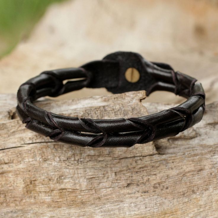 Sleek and handsome this wristband from Thailand is designed for men. Chaloemphon crafts the black leather bracelet by hand creating a braided effect. Night World, Imperial Leather, Leather Bracelet For Men, Country Jewelry, Geek Jewelry, Cowgirl Jewelry, Black Leather Bracelet, Leather Wristbands, Wristband Bracelet