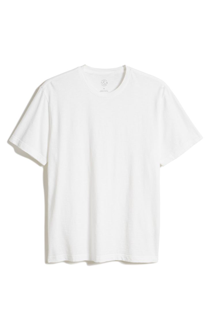 Softly slubbed cotton jersey brings an old-favorite feel to a T-shirt that adds a relaxed, comfortable finish to any casual look. Crewneck Short sleeves 100% cotton Machine wash, tumble dry Imported Relaxed White Organic Cotton Tops, Basic Soft-washed T-shirt For Casual Gatherings, Relaxed White Top For Casual Gatherings, Relaxed White T-shirt With Soft-washed Detail, White Crew Neck Top For Casual Gatherings, Relaxed Soft-washed White T-shirt, White Short Sleeve T-shirt For Casual Gatherings, White T-shirt For Casual Summer Gatherings, Basic White Soft-washed T-shirt