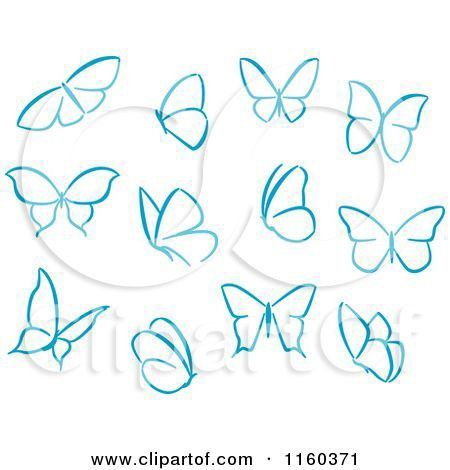 a set of blue butterflies on white background