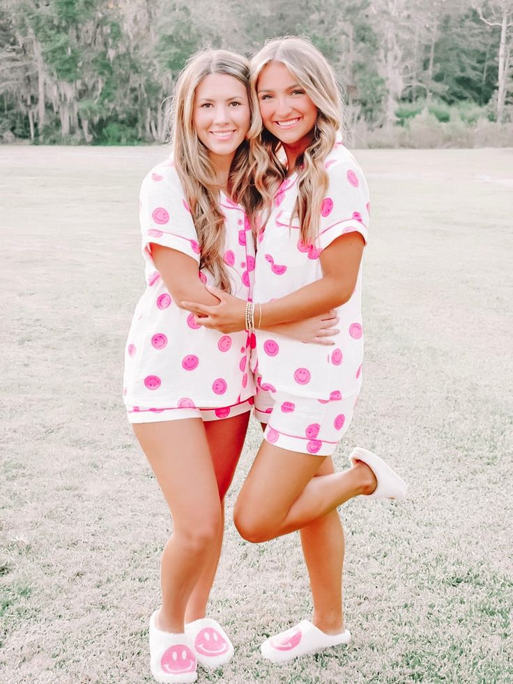 Smiley Dreams Pink Preppy Pajama Set | Sassy Shortcake Cute Spring Sleepwear For Lounging, Playful Pink Lounge Set, Cute Sleepwear For Spring Pajama Party, Casual Pink Bedtime Sets, Cute Spring Pajama Shorts For Lounging, Cute Pajama Shorts For Spring Lounging, Cute Relaxed Fit Sleepwear For Lounging, Cute Spring Pajama Shorts For Loungewear, Cute Summer Pajama Shorts For Sleepovers