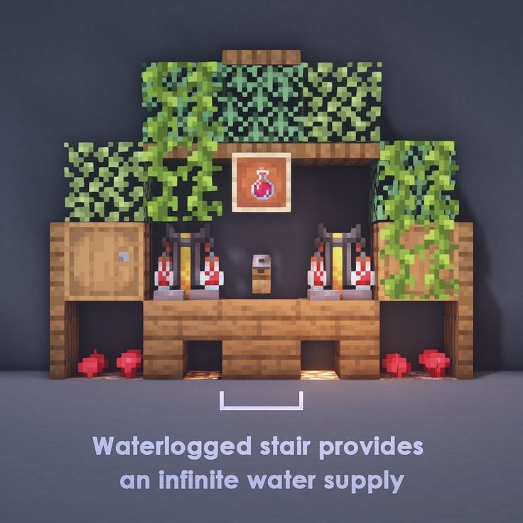 an image of a water station with plants on the wall and text that reads, waterlogged stair provides an infinite water supply