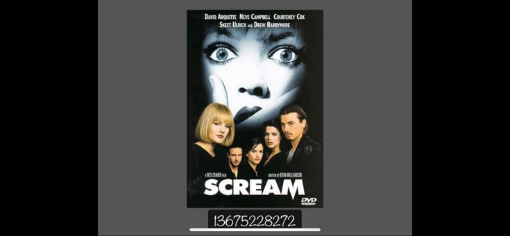 the scream movie poster is displayed on a black and white background with an image of a woman's face