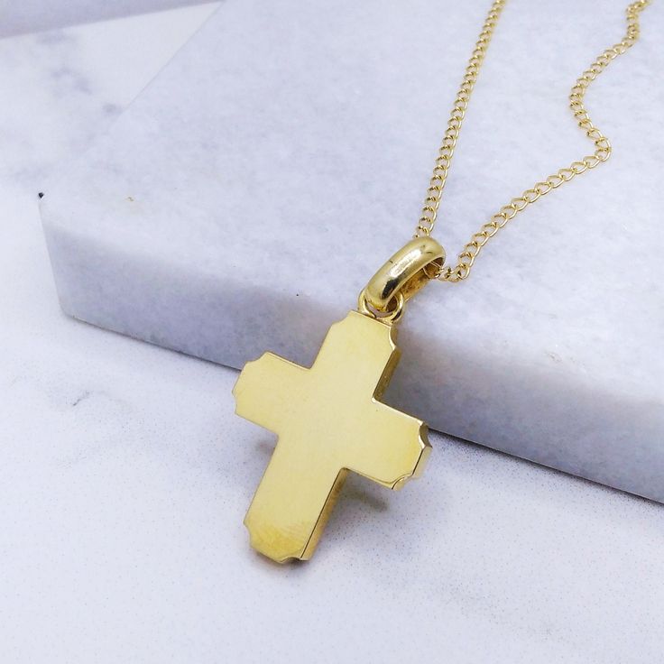 14k yellow gold greece orthodox cross ideal for the baptism of your beloved baby. A Solid Gold Gross 14k or 18k with 2 sides. On one side with a matte finish and the other with a glossy finish.  All our crosses are handmade and made in our workshop in Sparta Solid Gold Cross Details: Height33 mm Width:20 mm Weight:Approximately 9.8gr 14k - 11gr 18k Metal:14k Yellow Gold - 18k Yellow Gold Style:      Baptism Cross ❣️ For more  crosses take a look here      👉  https://www.etsy.com/shop/GiorgosJew Yellow Gold Baptism Cross Pendant Necklace, Gold Cross Necklaces, Orthodox Cross, Cross Necklaces, Mens Crosses, Gold Cross Necklace, Greek Orthodox, Gold Cross, Look Here