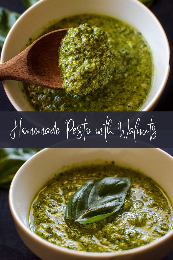 homemade pesto with walnuts in two bowls