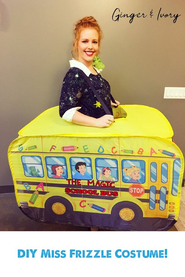 a woman sitting on top of a yellow school bus costume with the caption reads, 25 redhead halloween costumes