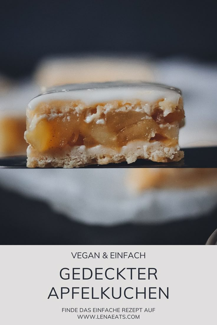 a close up of a piece of food on a plate with the title vegan & finfach gedecker apeelkuchen