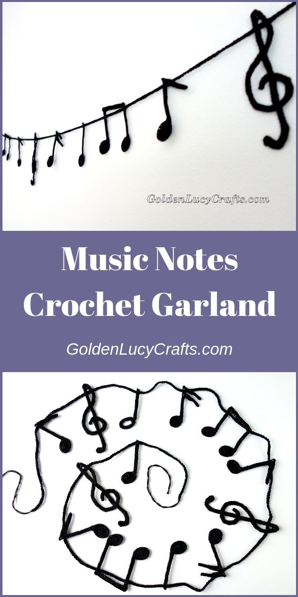 music notes on a string with the words music notes crochet garland written below