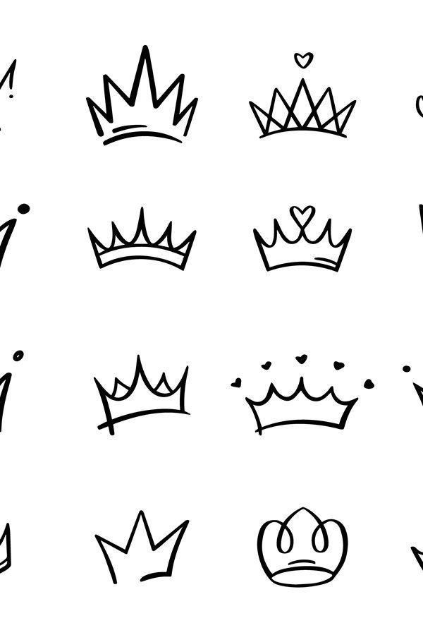 different types of crowns drawn in black ink