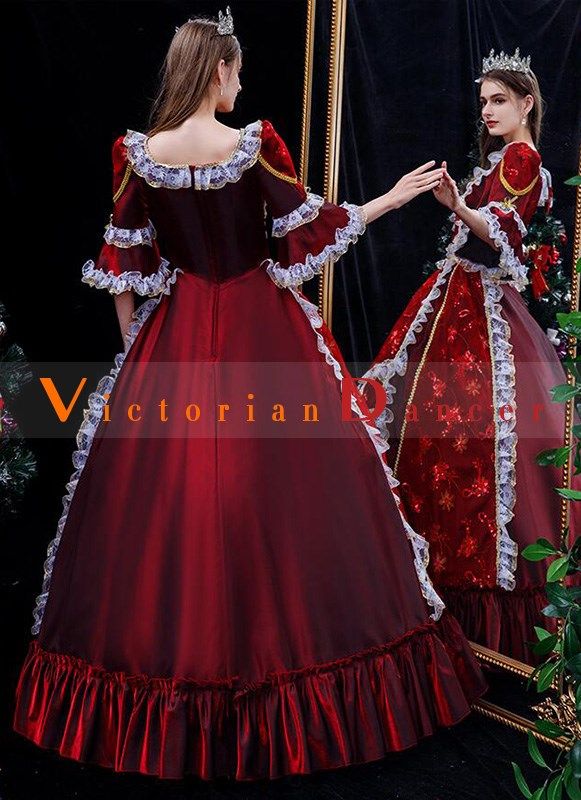 Wine Red amp;nbsp; Wedding | Birthday | Christmas Victorian Dress   Condition: Brand New  Color: amp;nbsp; Red  Material: High Quality Satins  Silhouette: Ball Gown  Sleeve Length: Short Sleeve  Dresses Length:Floor-Length  Neckline: Square Collar  Decoration: Lace  Style: Vintage  Includes: Dress   Whether you amp;#39;re looking for a Revolutionary,Regency,Early Victorian,Pioneer Women,Old West,Civil War Era,Polonaise Sets,Bustle Eras,Victorian Era,Edwardian Era Dresses Clothing or Historical P Victorian Masquerade, Gothic Rococo, Edwardian Era Dress, Wine Red Wedding, Dress Types, Masquerade Prom, Masquerade Carnival, Masquerade Ball Gown, Baroque Dress