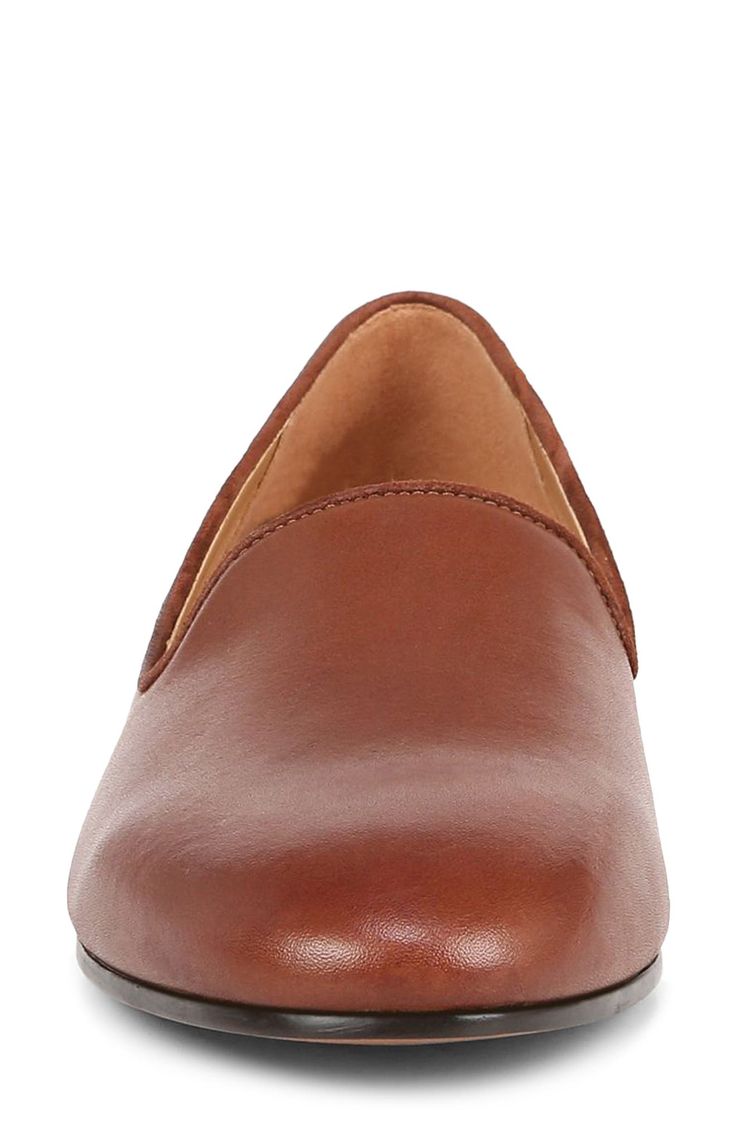 Minimalist design showcases the rich leather construction ot this casual-chic loafer set on a cushioned footbed and low block heel. Cushioning: absorbs impact and distributes weight for consistent, buoyant comfort under each step Removable, cushioned insole with arch support Leather upper/synthetic lining/rubber sole Imported American Podiatric Medical Association (APMA) Seal of Acceptance Leather Loafers With Cushioned Footbed For Work, Leather Loafers Medium Width For Business Casual, Leather Loafers For Business Casual, Medium Width Leather Loafers For Business Casual, Business Casual Leather Loafers Medium Width, Slip-on Swift Leather Shoes For Work, Slip-on Flats With Leather Footbed For Business Casual, Leather Shoes With Cushioned Footbed For Work, Cushioned Leather Loafers For Business Casual