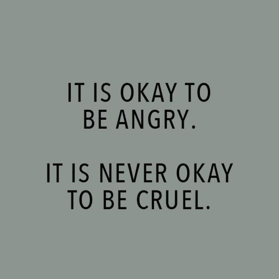 the words it is okay to be angry, it is never okay to be cruel