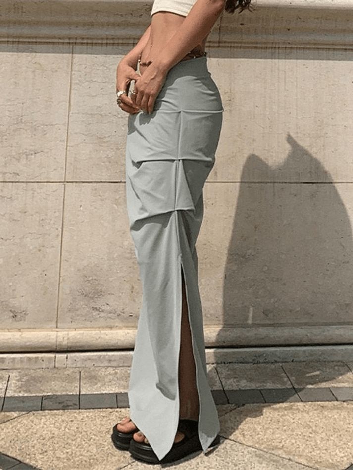 Casual Long Skirt With Ruched Detail, Fitted Tiered Maxi Skirt With Pockets, Vest Blouse, Vintage Punk, Denim Outerwear, Cargo Skirt, Long Maxi Skirts, Long Midi Dress, Skirts Online