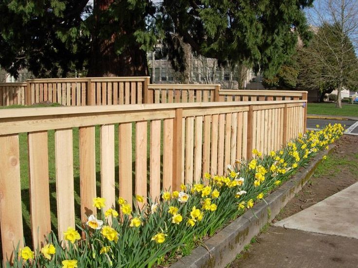 some yellow flowers are growing on the side of a wooden fence