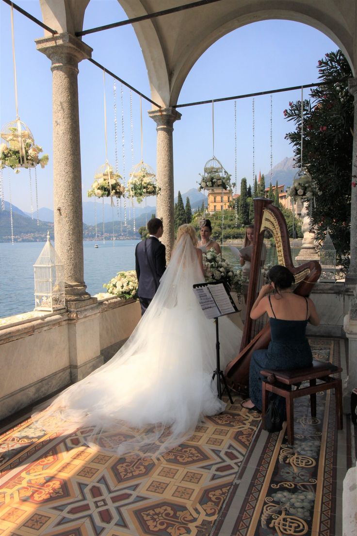 the bride and groom are playing music together