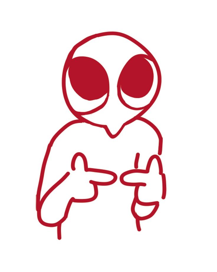 an alien pointing his finger at the camera