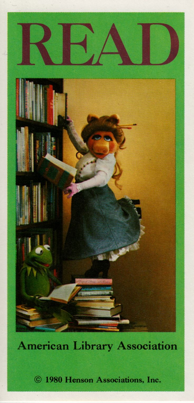 an advertisement for the american library association, featuring a doll and bookshelf in green