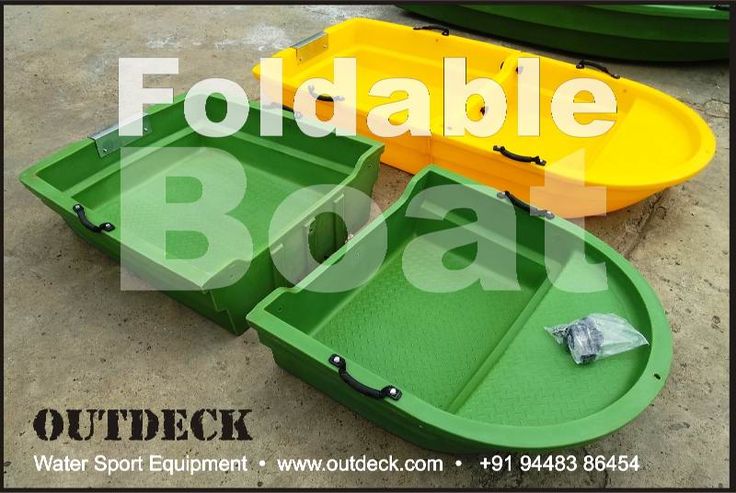 two green and yellow boats sitting next to each other on the ground with text foldable boat