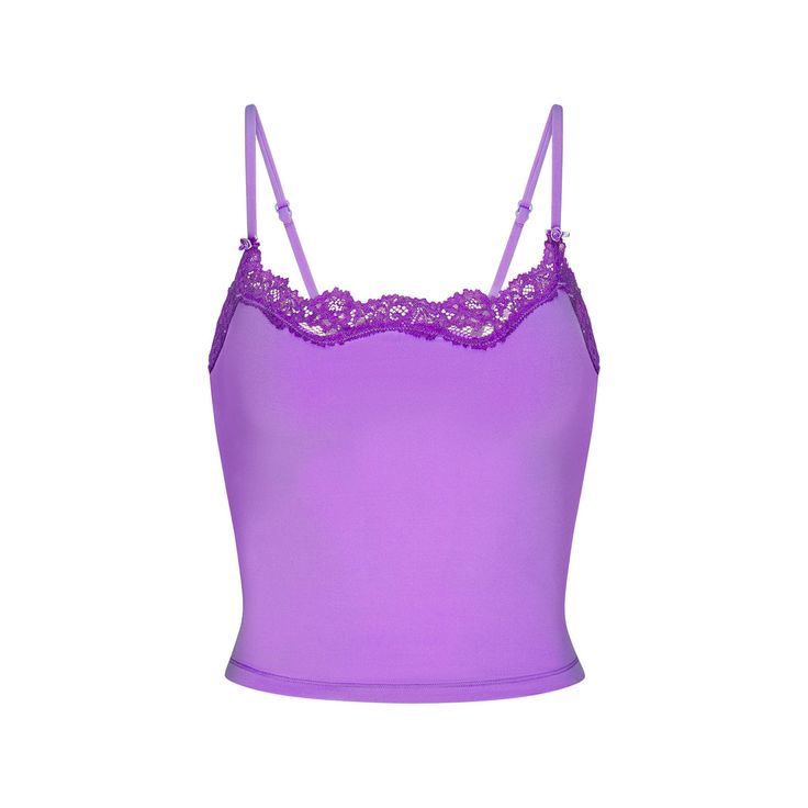 FITS EVERYBODY LACE CAMI | ULTRA VIOLET TONAL Purple Top Outfit, Purple Bras, Black Cami Top, Girly Accessories, Purple Lace, Purple Top, Simple Trendy Outfits, Lace Cami