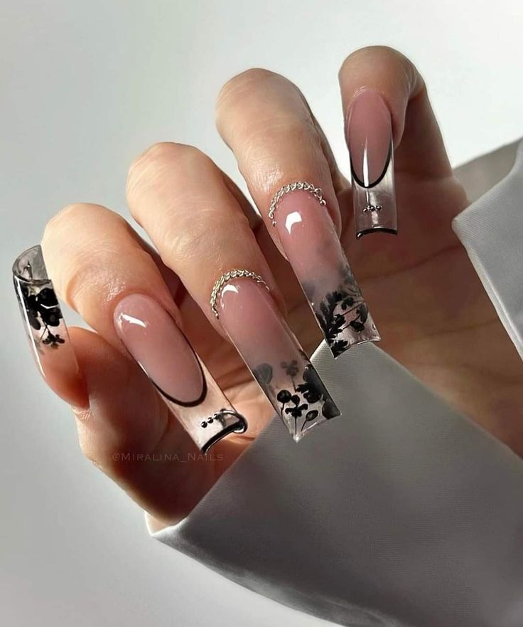 Long Nail Ideas, Fall Acrylic, Encapsulated Nails, Grunge Nails, Long Nail, Classy Acrylic Nails, Acrylic Coffin, Soft Nails, Long Square Acrylic Nails