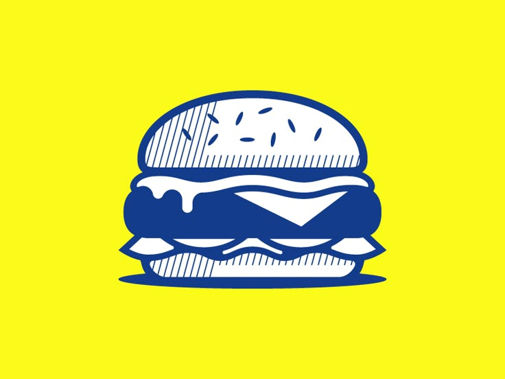 a blue and white hamburger on a yellow background