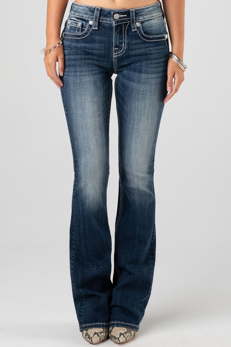 Relax in this pair of mid rise dark wash bootcut jeans detailed with a border embroidery design, studded trim and a faux flap pocket with rhinestone rivets.
98% Cotton, 2% Elastane
Machine Wash Separately In Cold Water With Like Colors
Front Rise: 9"; Back Rise: 14”
Inseam: 34"
Style No. M3909B-K1126 Dark Wash Bootcut Jeans, Denim Pants Women, Dark Blue Jeans, Casual Fall Outfits, Blue Jean, Miss Me, Short Tops, Bootcut Jeans, Denim Women