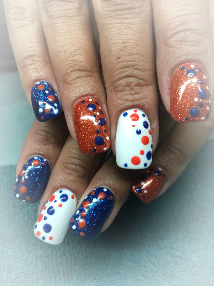 Denver Broncos Nails Designs, Team Nails Sports, Broncos Nails Denver, Boise State Nails, Auburn Football Nails, Auburn Nails Acrylic, Astros Nail Designs, Oilers Nails, Mets Nails