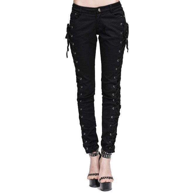 Your date night look deserves a pair of steampunk corset laced pants, pair it with a leather corset top and platforms for a sexy vibe. Steampunk Pants, Lace Up Pants, Rock Style Outfits, Cotton Pants Women, Casual Punk, Punk Woman, Lace Jeans, Rock Style Clothing, Side Pants